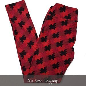 LuLaRoe OS Leggings Puzzle Pieces Red Black NEW